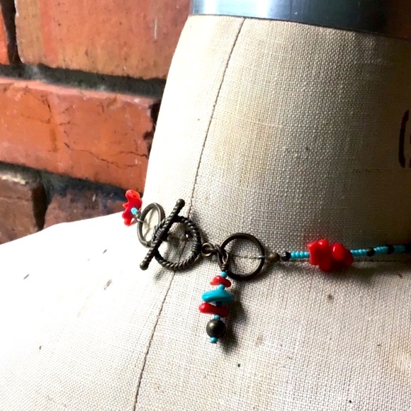 Handmade Red and Aqua Elephant Statement Necklace - Picture 7 of 15